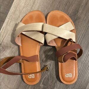 BP metallic gold and brown leather sandals size 9